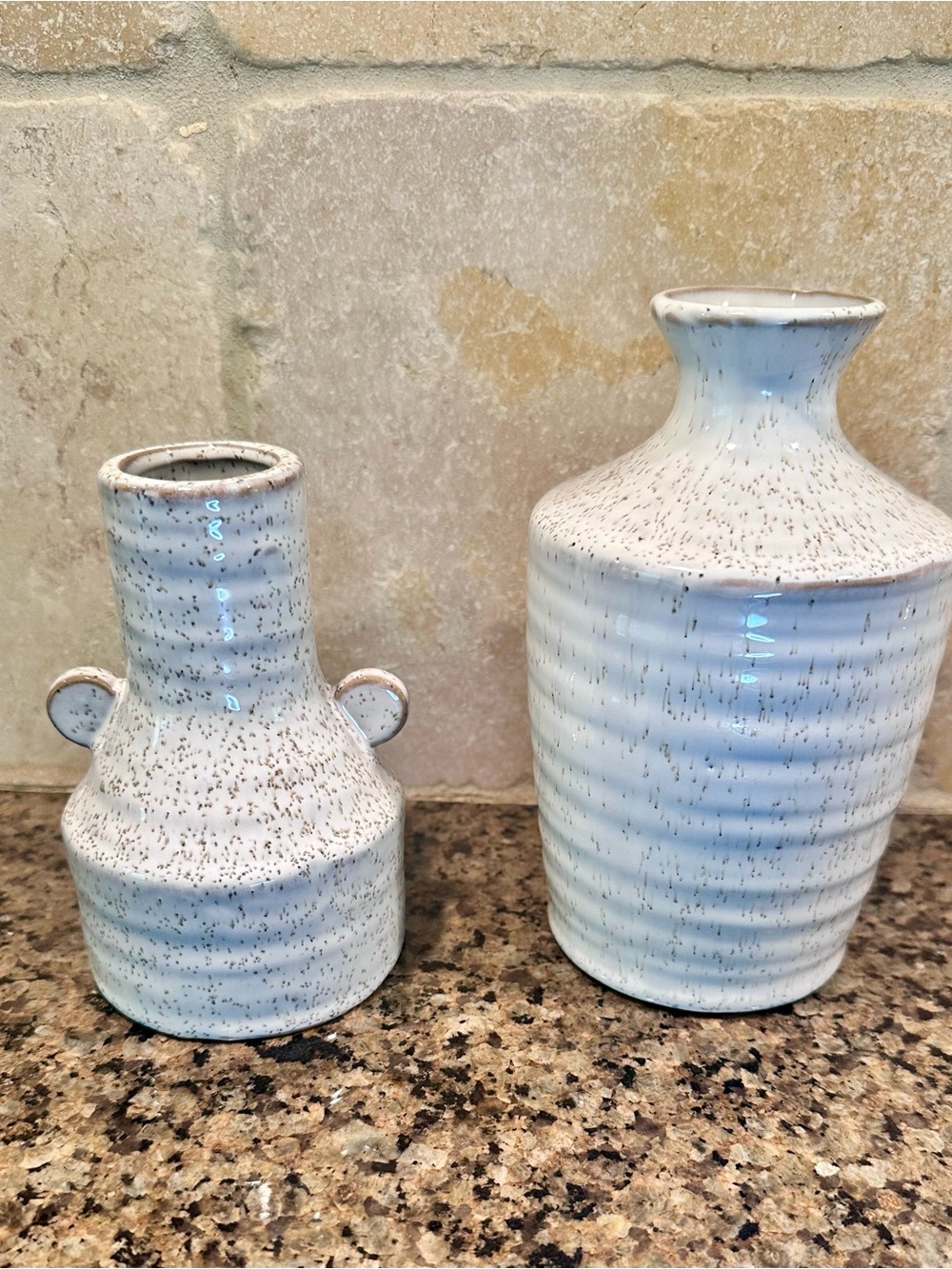 Speckled White Ceramic Decorative Vases — Set of 2